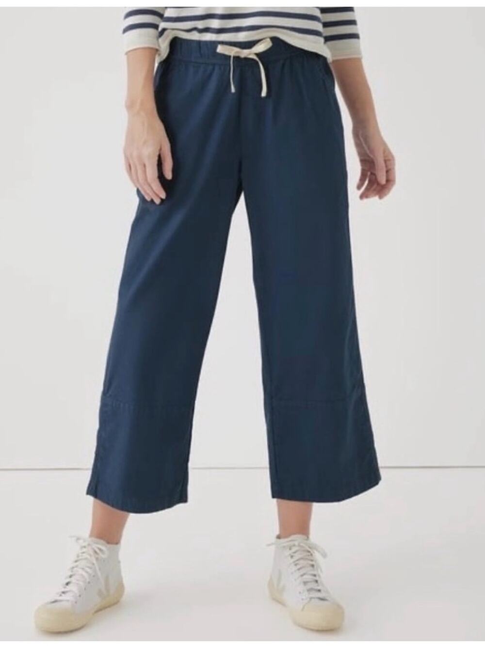 Pact Elastic Waist Drawstring Cropped Pants Blue Size Small